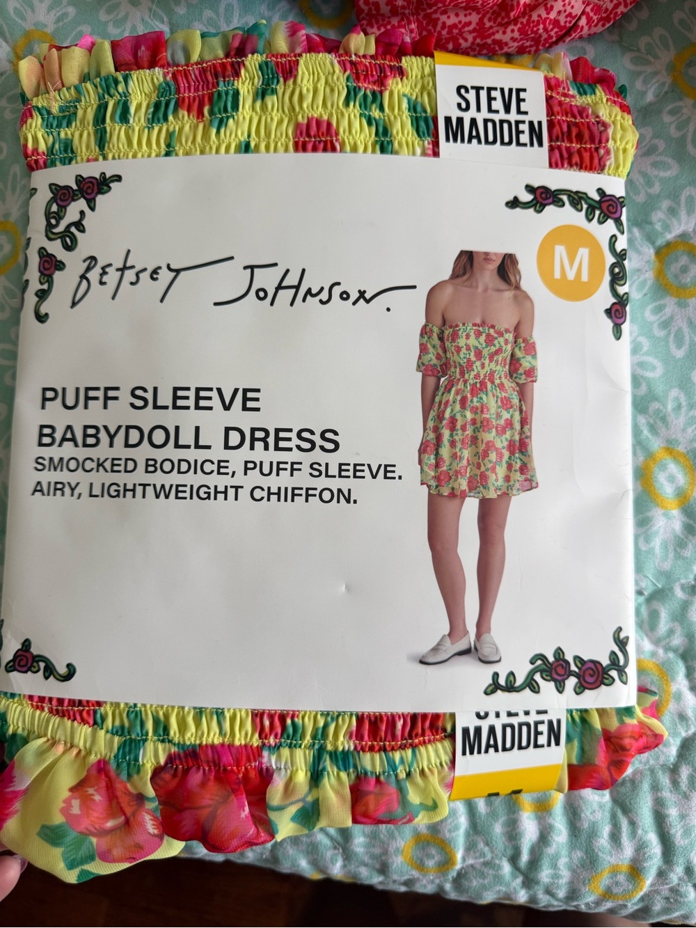 Steve Madden Yellow Floral Off-Shoulder Babydoll Dress